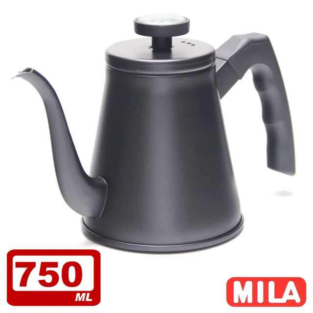 【MILA】鶴嘴不鏽鋼手沖壺750ml-附溫度計(贈雙層不鏽鋼濾網)