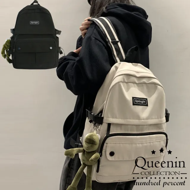 【DF Queenin】雙11 日系雅致情侶款尼龍後背包-不含吊飾 - 共2色