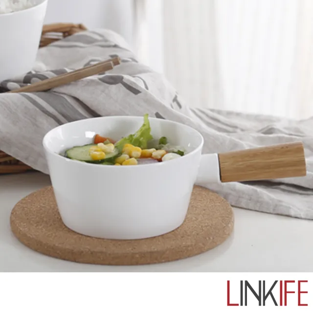 【LINKIFE】白瓷系列 日式簡約竹柄早餐碗(沙拉碗)