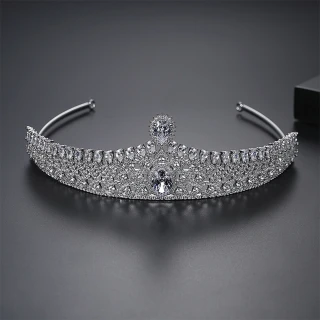 【Jpqueen】巴洛克皇冠水鑽晚宴婚禮彈性頭飾髮箍(銀色)