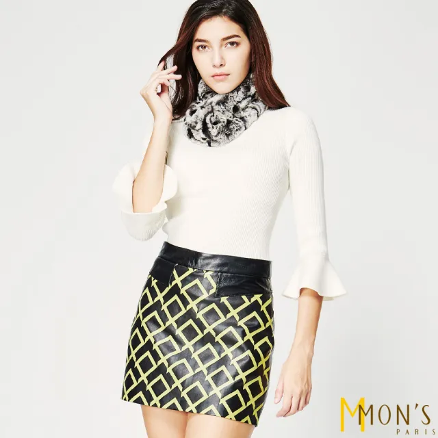 【MON’S】設計款幾何羊皮短裙