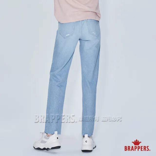 【BRAPPERS】女款 Boy friend系列-腰頭鬆緊帶割破直筒褲(淺藍)