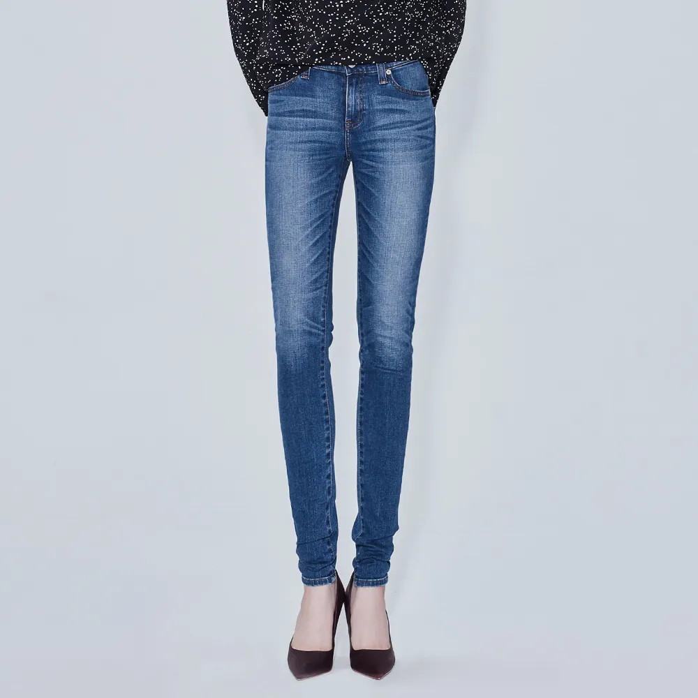 【BRAPPERS】女款 新美腳鬆緊帶系列-低腰彈性窄管褲(深藍)