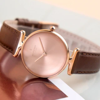 【Nordgreen】ND手錶 Unika 獨特 32mm 玫瑰金殼×磨砂金屬面 復古棕真皮錶帶(UN32RGLEBRBM)