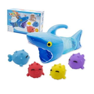 【OhBabyLaugh】洗澡玩具-鯊魚立體撈魚組(兒童戲水玩具/洗澡玩具/玩水玩具/撈魚噴水玩具)