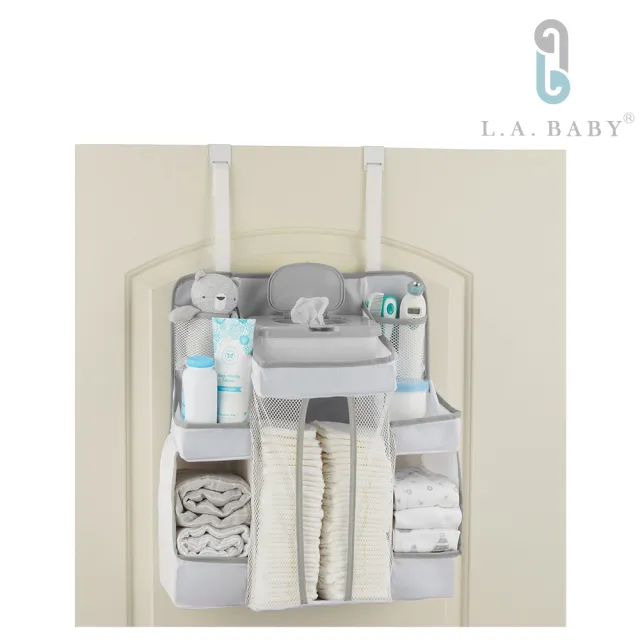 【L.A. Baby】大容量置物 尿布多用途收納袋 多場域適用(白色 灰色)