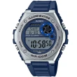 【CASIO 卡西歐】重工業風金屬錶圈電子錶-藍X銀框(MWD-100H-2A)