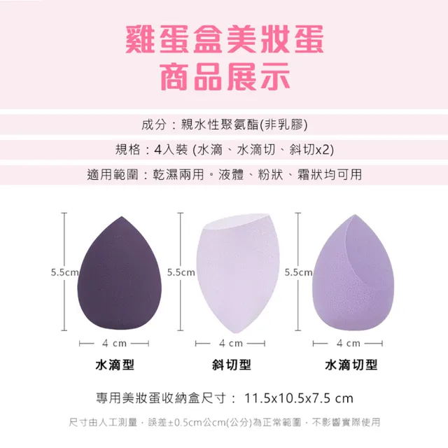 【幸福揚邑】盒裝水滴美妝蛋洗臉卸妝海綿乾濕兩用化妝粉撲(3款4個)