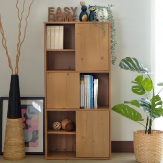 【EASY HOME】三門六格多用途收納書櫃-北歐原木色(書櫃 收納櫃 置物櫃 雜誌櫃)