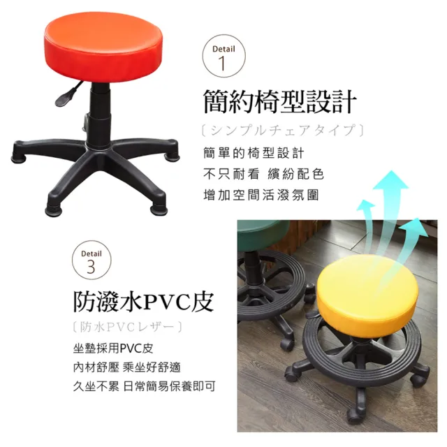 【A1】馬卡龍皮面圓型活動式舒適旋轉電腦椅/美容椅-附腳圈-箱裝出貨(4色可選-1入)
