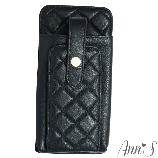 【Ann’S】小羊皮優雅菱格手機皮夾包-附送超纖背帶(黑)