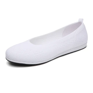 【0101】簡約輕便透氣飛織柔軟平底鞋(白)