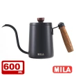 【MILA】木柄鶴嘴不鏽鋼手沖壺、細口壺-600ml-附專用溫度計(贈專用隔水墊)