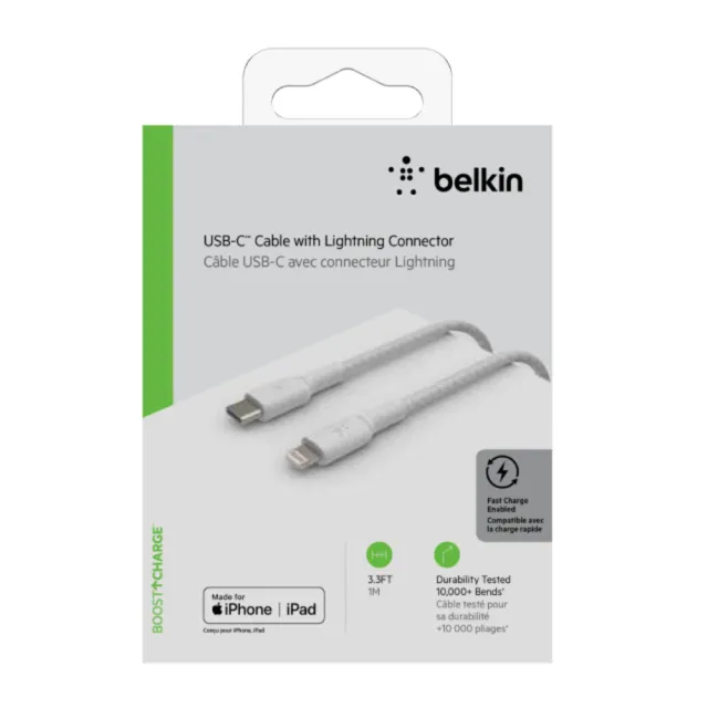 【BELKIN】Belkin USB C 轉 Lightning 編織傳輸線 1M(傳輸線)