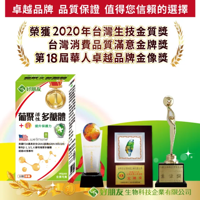 【好朋友】葡聚活性多醣體+鋅 全素可食30顆x4盒(獲得超過40項專利)
