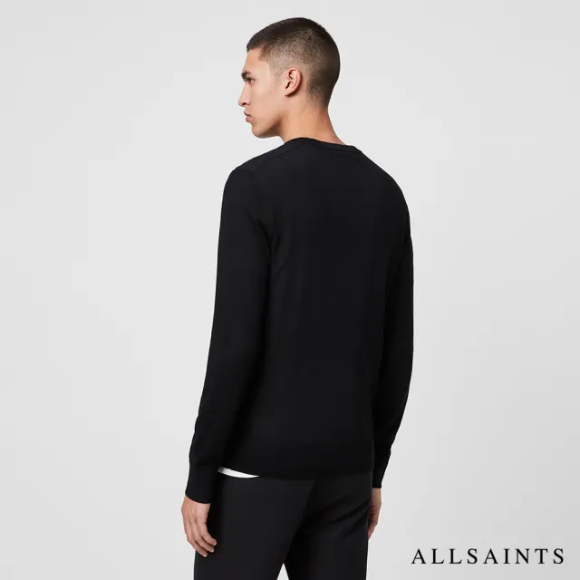 【ALLSAINTS】MODE MERINO 公羊頭骨刺繡修身純羊毛針織上衣-黑 MK129D