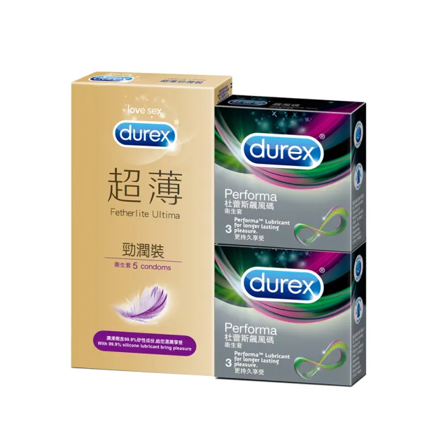 【Durex杜蕾斯】超薄勁潤裝5入+飆風碼3入*2盒保險套(共11入)