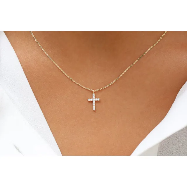 【CINCO】葡萄牙精品 Sascha necklace white 鑲鑽十字架項鍊 白色X金色(925純銀鑲24K金)