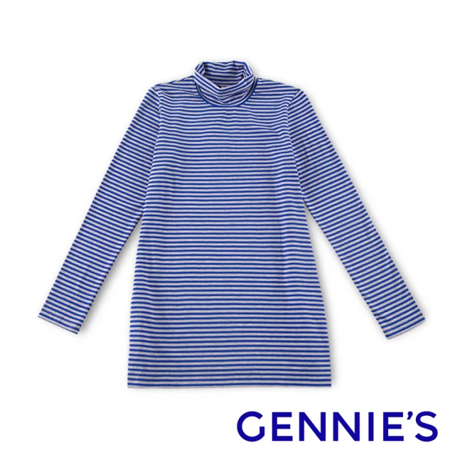 【Gennies 奇妮】百搭立領條紋長版上衣(紫黑/藍黑/藍淺灰/藍深灰/黑灰C3A51)