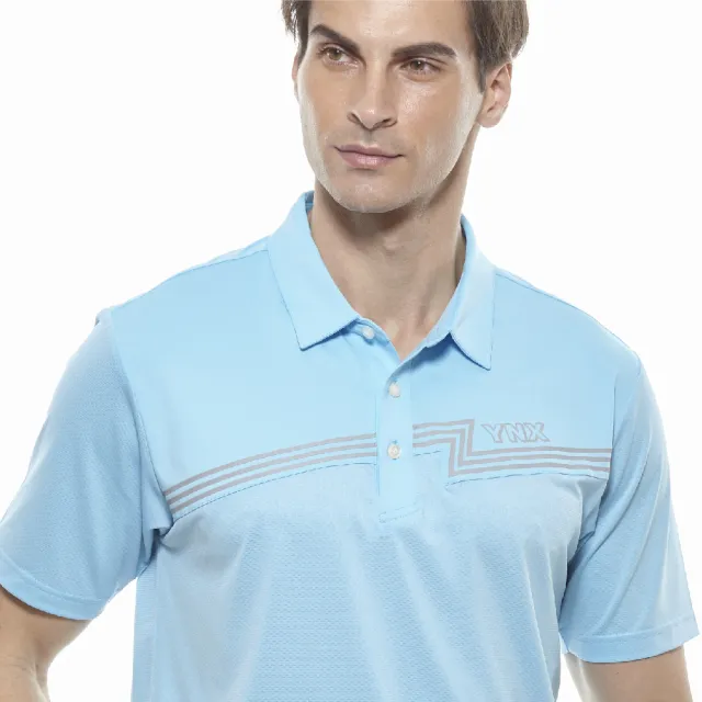 【Lynx Golf】男款吸汗速乾反光Logo設計短袖POLO衫/高爾夫球衫(水藍色)