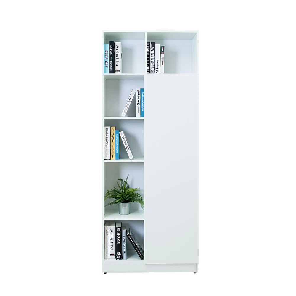 【南亞塑鋼】2.7尺開放式6格右下單門書櫃/六格一門收納櫃/展示櫃/置物櫃(白色)
