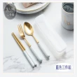 【Mega】奢華鈦金大理石紋餐具組(筷子+湯匙+叉子 環保餐具)