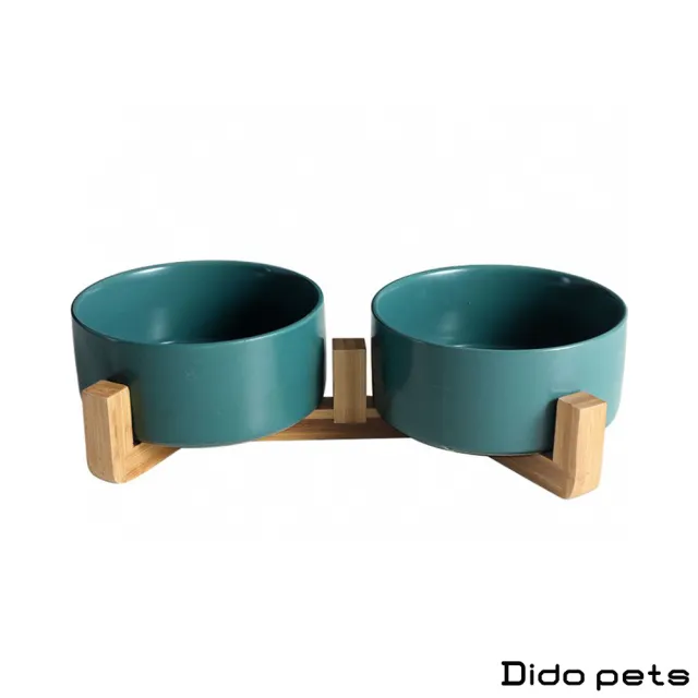 【Dido Pets】日系陶瓷木架寵物碗-雙碗款(PT004)