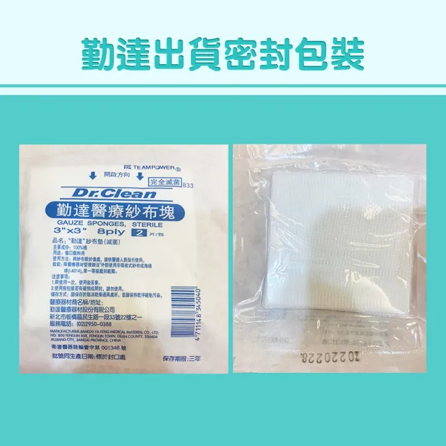 【勤達】醫療級滅菌款共20包/袋-2片/包-3X3吋-8P純棉紗布塊-B33(純綿紗布傷口敷料)