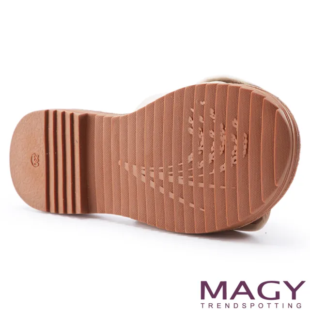 【MAGY】大蝴蝶結造型真皮平底 女 拖鞋(米色)
