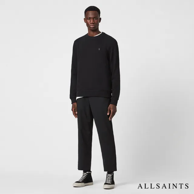 【ALLSAINTS】RAVEN 簡約經典素面公羊頭骨刺繡純棉長袖T恤-黑 MF048K