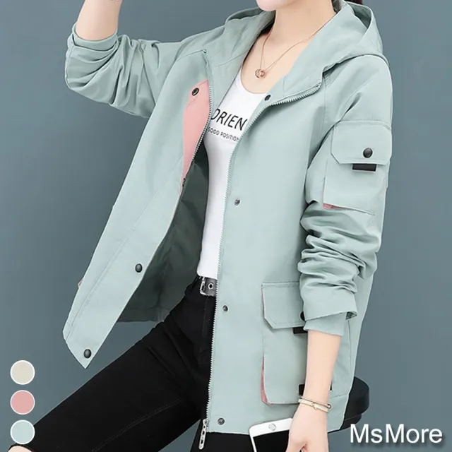 【MsMore】2021全新馬卡龍連帽寬鬆風衣外套#108691(3色)