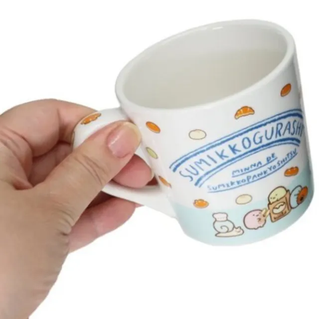 【小禮堂】角落生物 陶瓷馬克杯 寬口杯 咖啡杯 茶杯 陶瓷杯 《藍白 麵包》