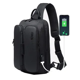【DF BAGSCHOOL】戶外休閒USB充電單肩斜跨包-黑色