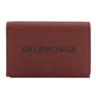 【Balenciaga 巴黎世家】經典品牌英文LOGO三折簡式短夾(深紅)