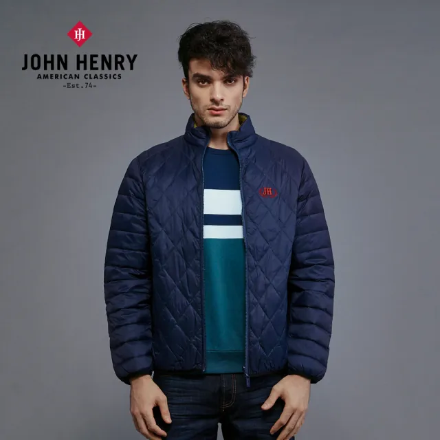 【JOHN HENRY】雙面兩穿立領格紋羽絨外套-海軍藍