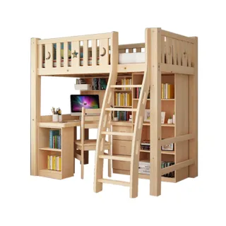 【HABABY】成長型書桌床-爬梯款-單人加大床型-單人床型用(成長型床架、台灣製、書桌床)