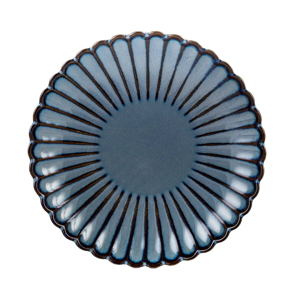 【Royal Duke】窯變釉菊型系列/窯變藍8吋菊花圓盤(飯碗 麵碗 湯盤 點心盤)