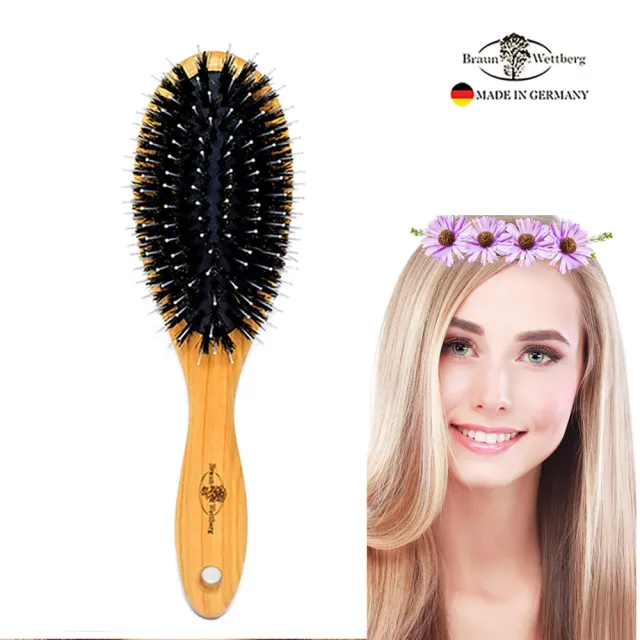 【BRAUN WETTBURG 珀薇】德國製櫻桃木圓形豚鬃纖維氣墊好按摩梳(氣墊好按摩梳/梳頭按摩美容/10週年慶)