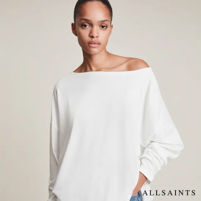 【ALLSAINTS】RITA 簡約美學一字領素面混紡長袖T恤-白 WM020N