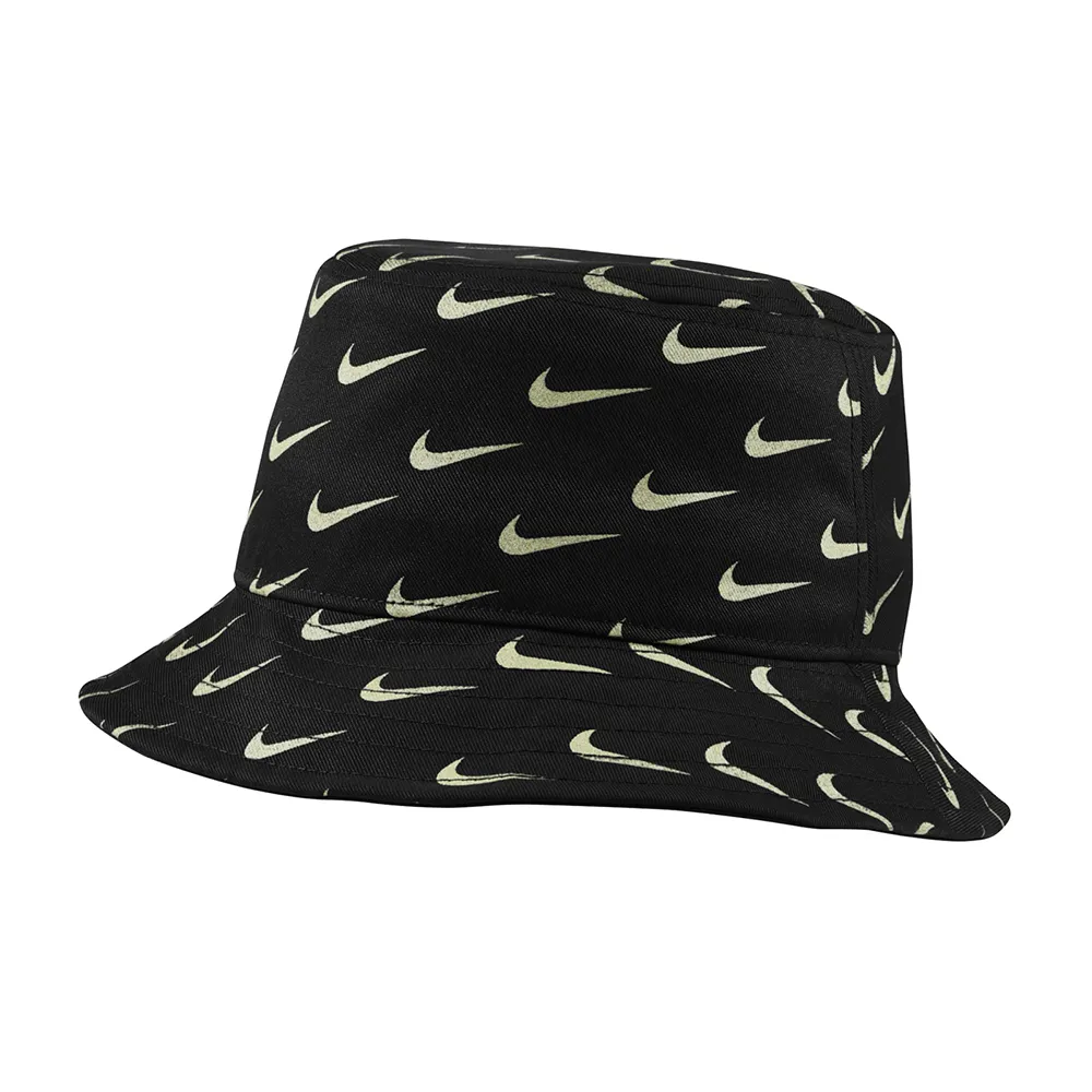 【NIKE 耐吉】漁夫帽 Kids Bucket Hat 童款 遮陽帽 外出 小朋友 滿版勾勾 黑 綠(DC4054-010)