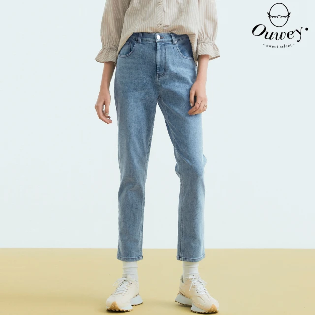 OUWEY 歐薇 -5kg窄管牛仔長褲(淺藍色；S-L；32