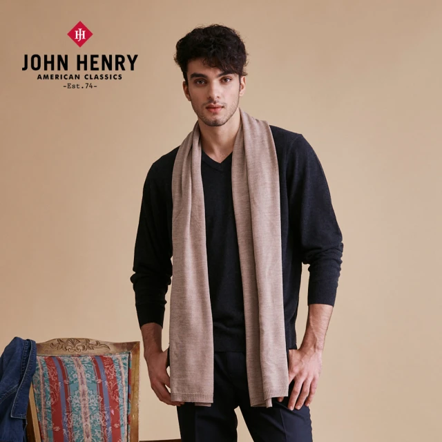 【JOHN HENRY】特等美麗諾羊毛圍巾-米色