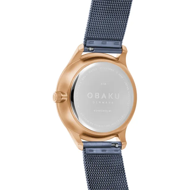 【OBAKU】雋永時刻雙眼經典腕錶-玫瑰金色x藍色(V249GMVLML)
