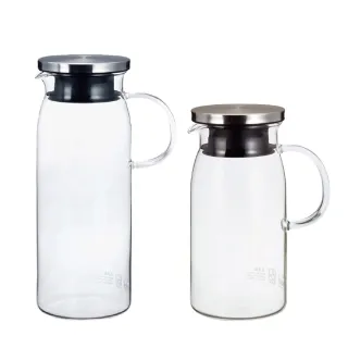 【iwaki】日本品牌不鏽鋼系列玻璃把手耐熱玻璃水壺-600ml+1000ml(買一送一)