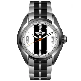 【MINI SWISS WATCHES】石英錶 38mm 白底黑條錶面 黑銀不銹鋼錶帶(銀色)