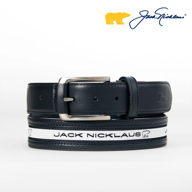 Jack Nicklaus 金熊GOLF新款真皮LOGO皮帶(黑色)