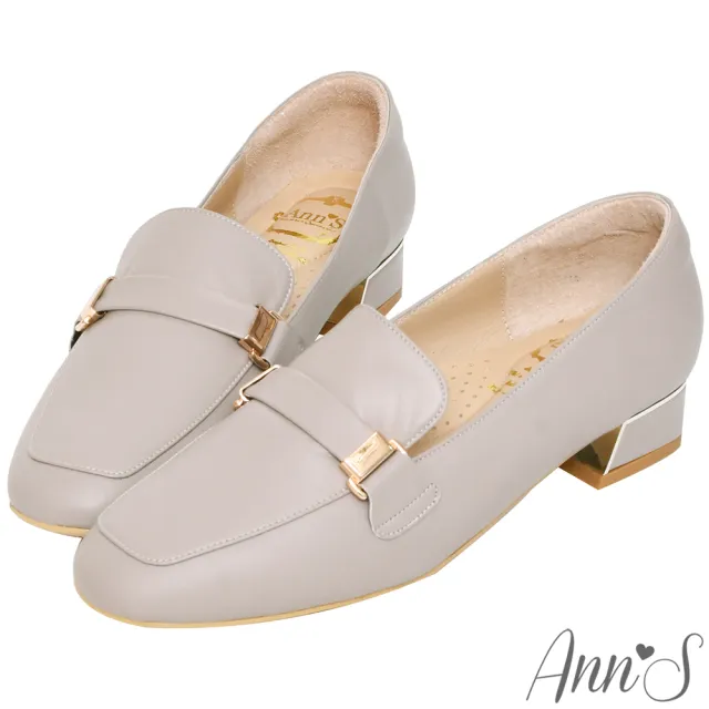 【Ann’S】超柔軟綿羊皮-微方頭訂製扣帶金屬粗跟樂福鞋3cm(灰)