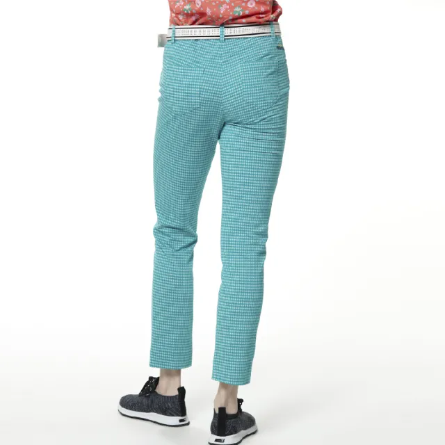 【Lynx Golf】女款日本進口布料混紡格紋窄管九分褲(藍綠色)