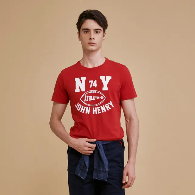 【JOHN HENRY】NY美式足球文字印花T恤-紅