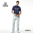 【Lynx Golf】男款吸濕排汗Lynx Golf合身版抗UV網眼布料造型拉片短袖立領POLO衫/高爾夫球衫(深藍色)